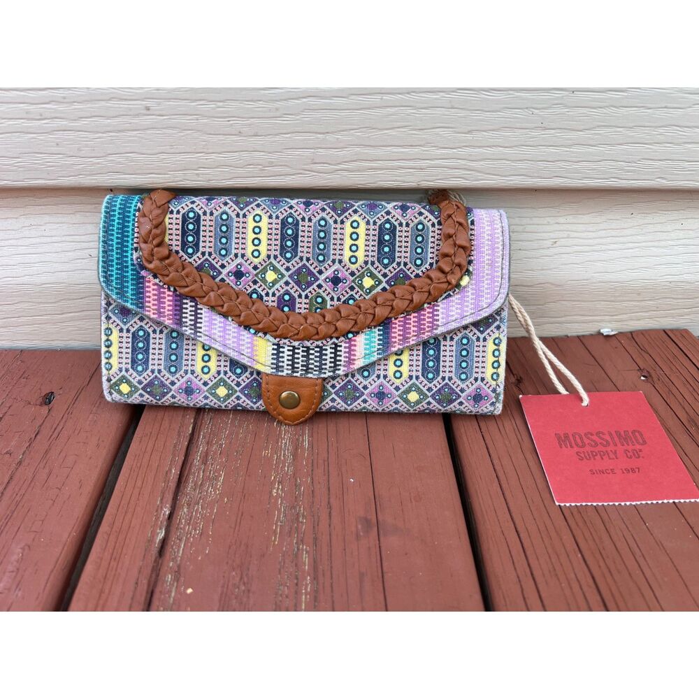 Mossimo Supply Co Boho Aztec Geometric Print Flap Wallet Braided Faux Leather